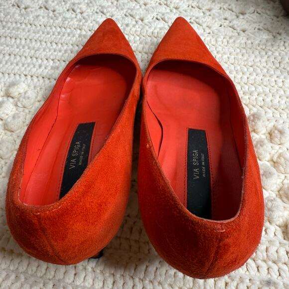 VIA SPIGA Italy Women's 7 Nikole Suede Leather Pointed Toe Pump Heels Orange Red - Picture 6 of 12